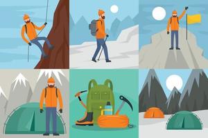 Mountaineering ride banner concept set, flat style vector