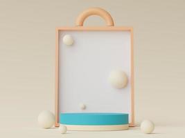 3d render of Abstract minimal  display podium for showing products, cosmetic presentation and mock up. Showcase scene with pastel earth tone background. Illuminated simple geometric shapes. photo