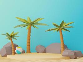3d render of Abstract minimal  display podium for showing products or cosmetic presentation with summer beach scene. Summer time. photo