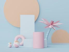 3d render of minimal display podium with summer season background concept. Minimalist pedestal for web banner and mock up. photo