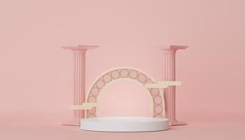 Podium for product placement with Retro modern and contemporary design. 3d rendering minimal scene for mock up and showing brand. Pedestal platform for cosmetic advertise. Various of arch simple. photo