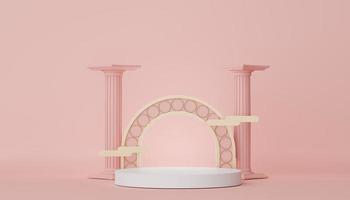 podio para colocación de productos con diseño retro moderno y contemporáneo. Representación 3D de una escena mínima para maquetas y mostrar la marca. plataforma de pedestal para publicidad cosmética. varios de arco simple. foto