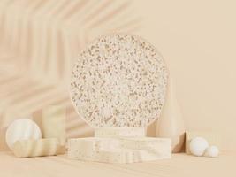 3d abstract white platform showcase for product and cosmetic presentation with terrazzo idea concept. Minimal Podium for mock up and advertising. Render geometric design scene for web banner. photo