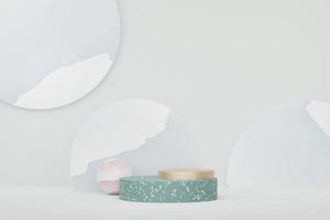 3d abstract white platform showcase for product and cosmetic presentation with terrazzo idea concept. Minimal Podium for mock up and advertising. Render geometric design scene for web banner. photo
