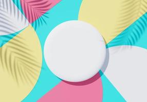 3d render top view of white blank cylinder frame for mock up and display products with shadows of palm leaves, earth tone, and pastel wall background. Creative idea concept. Widow shadow. photo