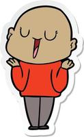 sticker of a happy cartoon bald man shrugging shoulders vector