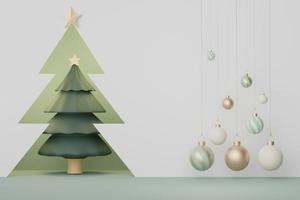 3d Display Podium for product and cosmetic presentation with Merry Christmas and Happy new year concept. Modern geometric. Platform for mock up and showing brand. Minimal clean design. photo