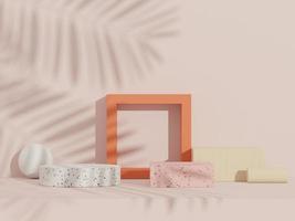3d abstract white platform showcase for product and cosmetic presentation with terrazzo idea concept. Minimal Podium for mock up and advertising. Render geometric design scene for web banner. photo