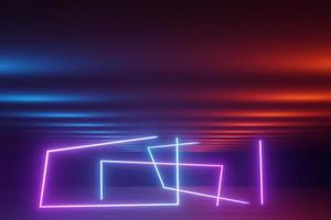 3d render of RGB neon light on darkness background. Abstract Laser lines show at night. Ultraviolet spectrum beam scene photo