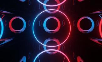 3d render of RGB neon light on darkness background. Abstract Laser lines show at night. Ultraviolet spectrum beam scene photo