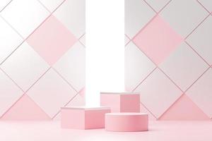 3d render abstract display podium platform for  product presentation and advertising. Minimal scene backdrop with clean design. Vacant pedestal for mock up. Empty stage with pastel color for cosmetic. photo