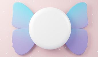 3d render top view of white blank cylinder frame for mock up and display products with sweet warm pastel color design for product presentation and advertising. Romance concept. Creative idea concept photo