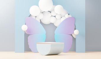 3d render abstract display podium platform for  product presentation and advertising. Minimal scene backdrop with clean design. Vacant pedestal for mock up. Empty stage with pastel color for cosmetic. photo
