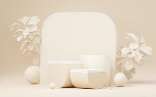 3d Mock up Brown cream podium with minimal clean design. Pedestal stage for product and cosmetic presentation. Abstract colorful scene for advertising. Sale promotion background. photo