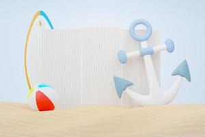 3d render Summer sale podium stand for showing product. Beach Vacations Scene in Summer for mock up. photo