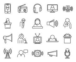 Speaker announcer icons set, outline style vector