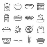 Breakfast cereal flakes icons set, outline style vector