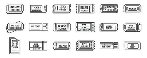 conjunto de iconos de tarjeta de billetes de autobús, estilo de contorno vector