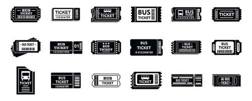 City bus ticketing icons set, simple style vector