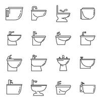 Home bidet icons set, outline style vector