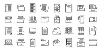 Office storage of documents icons set, outline style vector