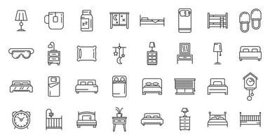 Bedroom icons set, outline style vector