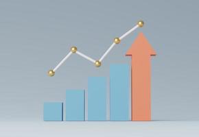 3d render of minimal pastel bar graph. Scene of seo marketing design. Growing forward for success. photo