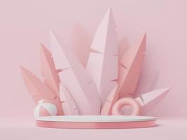 3d render of Abstract minimal  display podium for showing products or cosmetic presentation with summer beach scene. Summer time. photo