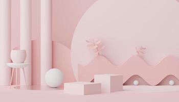 3d render of minimal display podium design for mock up and product presentation. Pedestal stage with pastel color scene. Trendy design for mock up and web banner. photo