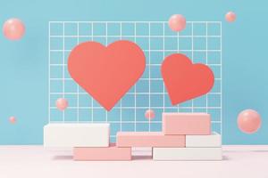 3d render minimal sweet scene with display podium for mock up and product brand presentation. Pink Pedestal stand for Valentine's Day's theme. Cute lovely heart background. Love day's design style. photo