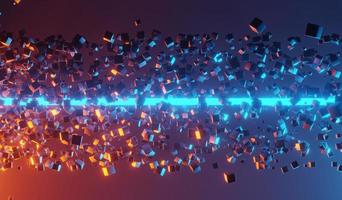 3d render of RGB neon light on darkness background. Abstract Laser lines show at night. Ultraviolet spectrum beam scene photo