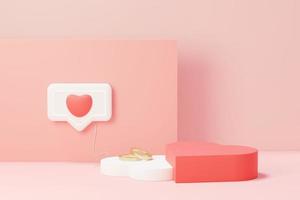 3d render minimal sweet scene with display podium for mock up and product brand presentation. Pink Pedestal stand for Valentine's Day's theme. Cute lovely heart background. Love day's design style. photo