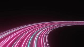3d render of flash neon and light glowing on dark scene. Speed light moving lines. photo