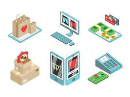 Isometric Online Shopping Elements vector