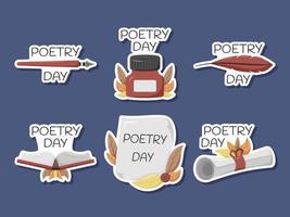 World Poetry Day Stickers Set vector