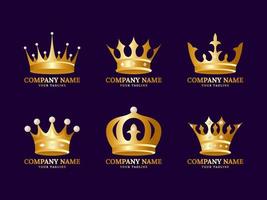 conjunto de logotipo de corona dorada vector