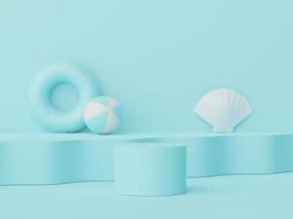 3d render of minimal display podium with summer season background concept. Minimalist pedestal for web banner and mock up. photo