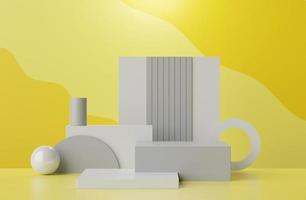 3d rendering of minimal scene of white blank podium with Illuminating Yellow color of the year 2021 theme. photo