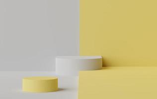 Representación 3d de escena mínima de podio blanco en blanco con color amarillo iluminador del tema del año 2021. foto