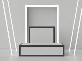 3d rendering of pastel minimal scene of white blank podium with earth tones theme. Muted saturated color. Simple geometric shapes design. photo