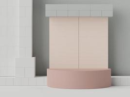 3d Abstract rendering Earth tone color of minimal podium with geometric shapes for  mock up, display cosmetic products and presentation. Modern showcase with concept art. Clean ornament design. photo