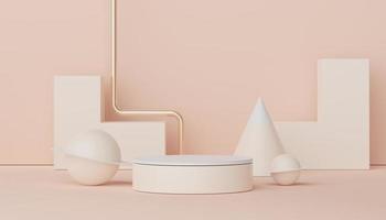 Abstract display podium with minimal geometric shapes design. 3d  rendering scene for mock up and product presentation. Pedestal platform for cosmetic advertise. photo