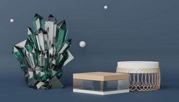 Abstract display podium with minimal geometric shapes design. 3d  rendering scene for mock up and product presentation. Pedestal platform for cosmetic advertise. photo