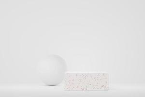 3d abstract white platform showcase for product and cosmetic presentation with terrazzo idea concept. Minimal Podium for mock up and advertising. Render geometric design scene for web banner. photo