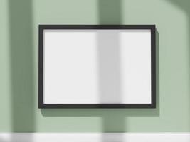 3d render of white blank photo frame for mock up with shadow of leave and roof. Minimal interior poster frame for advertising text branding.