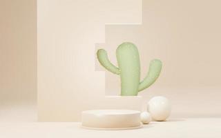 3d Mock up Brown cream podium with Cactus and Sands desert mini theme. Pedestal stage for product and cosmetic presentation. Abstract colorful scene for advertising. Sale promotion background. photo
