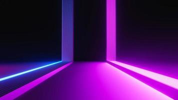 3d render of flash neon and light glowing on dark scene. Speed light moving lines. photo