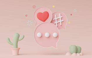 3d render of minimal talking bar banner or icon bubble comment in pastel earth tone background. Scene for mock up and presentation decorate with cute cactus photo