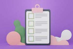 3d render of minimal checklist detail or notebook with empty checkbox on purple background. photo