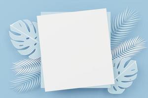3d render top view of white blank frame for mock up and display products with Blue white pastel scene. Creative idea concept. photo